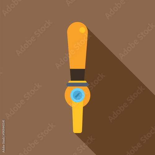 Beer tap handle featuring a flat design and a long shadow on a brown background