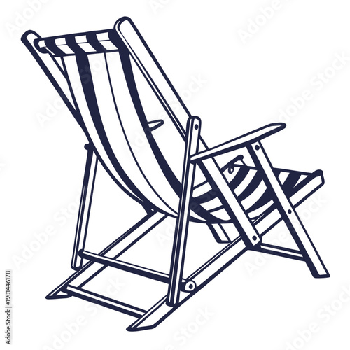A pair of striped deck chairs with a side table in a minimalist black and white sketch