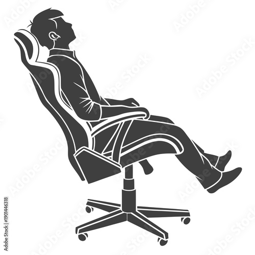 A person reclining in a comfortable office chair with a headrest and footrest extended.