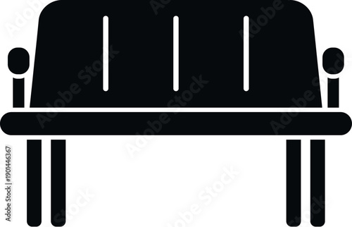 Park bench icon in black silhouette, representing public outdoor furniture for relaxation