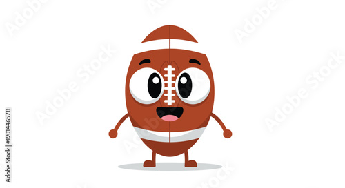 Whimsical cartoon American football character with a happy smiling face and small limbs, standing playfully, charming