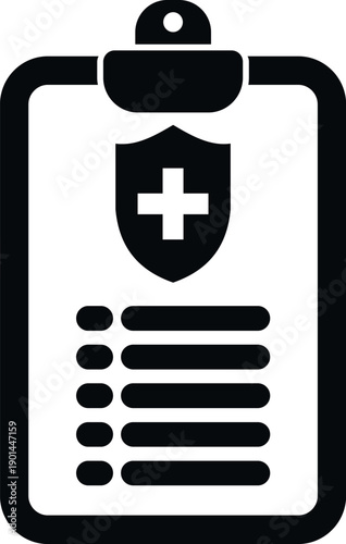 Clipboard displaying a medical shield with a cross, representing health protection and healthcare policy