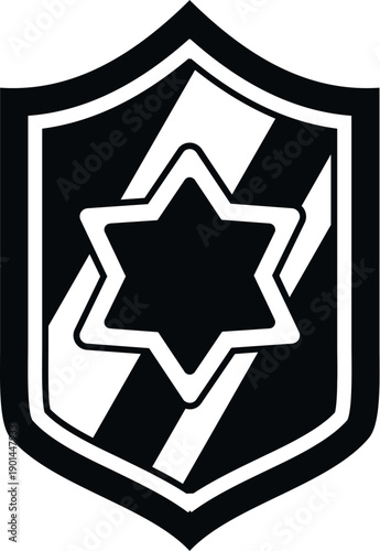 Black and white shield icon featuring the star of david for concepts of security and faith