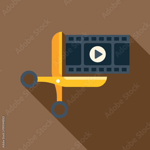 Scissors cutting filmstrip representing video editing, content creation, and production