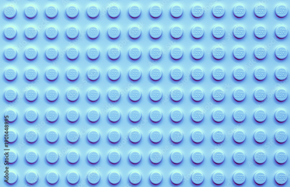 Obraz premium Lviv, Ukraine - December 29, 2024: LEGO Classic Blue Baseplate background