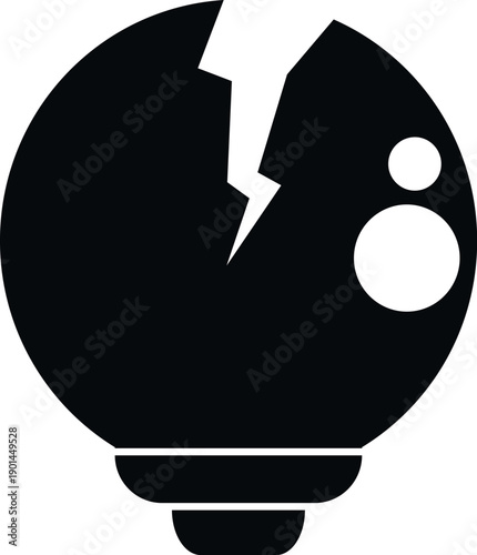 Broken light bulb silhouette showing a crack, symbolizing a failed concept