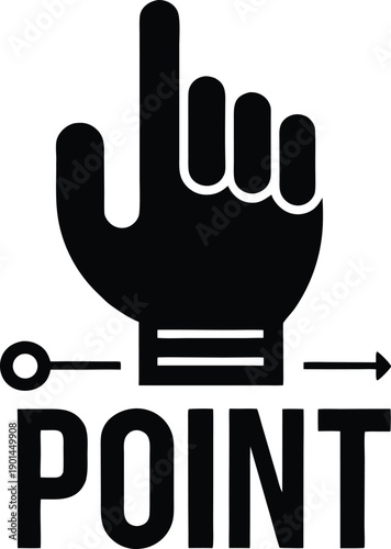 Hand gesture pointing with index finger and direction arrow