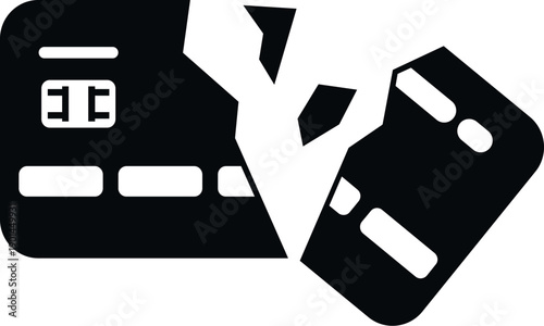 Black broken credit card icon representing financial problems and debt