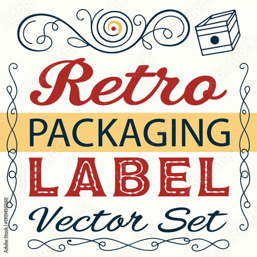 Vintage packaging labels with retro and classic design elements