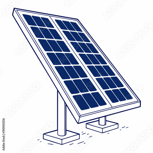A large solar panel array mounted on a sturdy base in an open field.