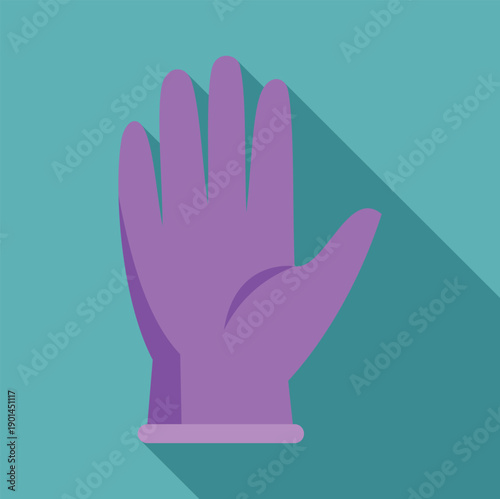 Purple hygiene protection glove flat design vector on teal background