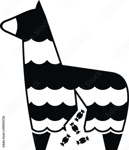 Llama pinata breaking open, spilling candy from its underside