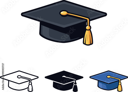 Knowledge mastery metaphor conveyed by a classic graduation cap with flat mortarboard and hanging tassel standing alone as a