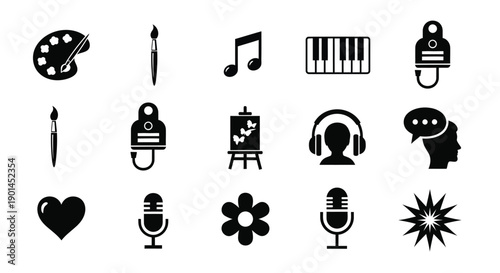 Creative hobby icons show various artistic pursuits.