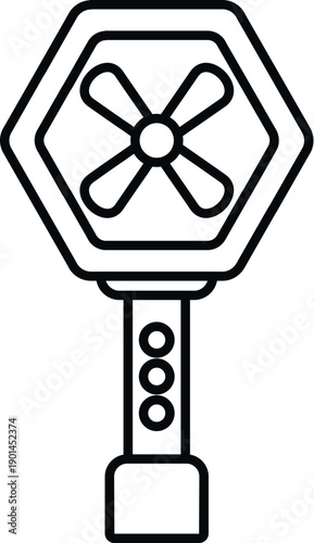 Portable electric fan line art illustration providing cooling and air movement