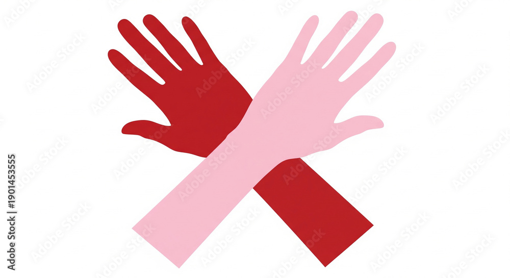 Obraz premium Hands crossed in solidarity with red and pink hands