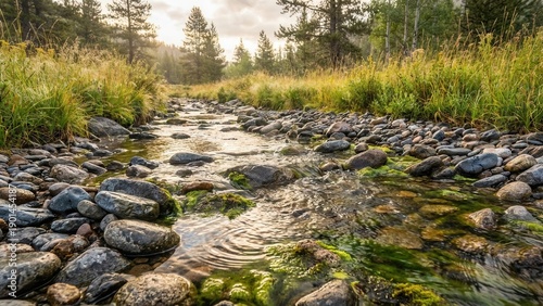 Wallpaper Mural Glistening River Stones Beneath Flowing Clear Water in a Sunlit Forest Setting Torontodigital.ca
