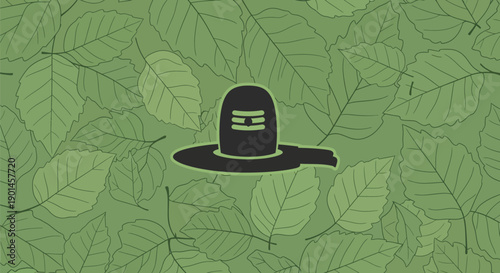 Black Fedora Hat on Leafy Green Background.
