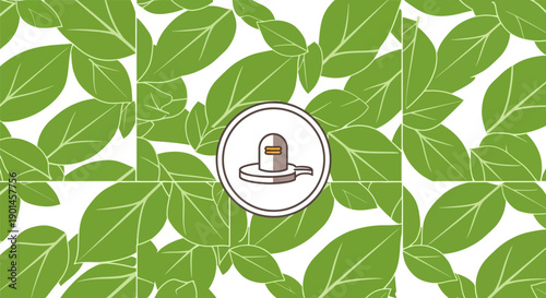 Bael leaves pattern with Shiva Linga icon in the center.