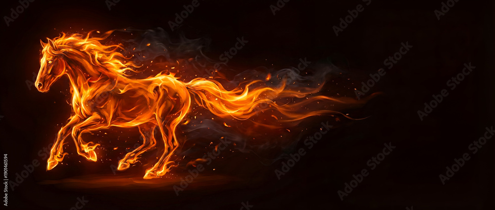 Fototapeta premium Fiery horse running rapidly with a brilliant orange glow - Concept of Year of the Horse 