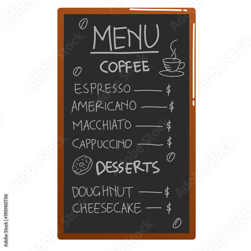 Hand-Drawn Chalkboard Coffee and Dessert Menu Illustration