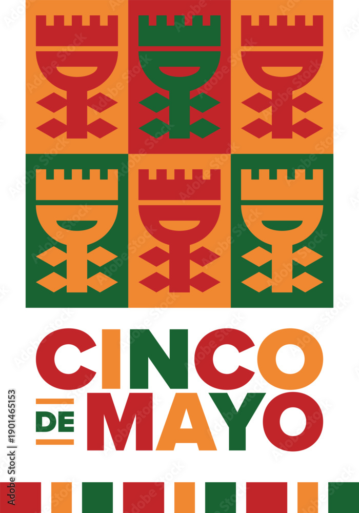Fototapeta premium Cinco de Mayo in Mexico. Traditional mexican fiesta in May. National happy holiday with carnival, festival and parade. Latin american and spanish pattern. Illustration with sombrero. Vector poster