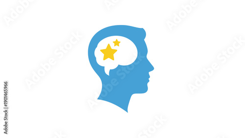 Blue human head with shining brain.