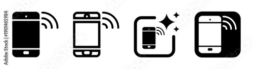 Black mobile phone with wireless connection icon showing active Wi Fi calling and seamless communication vector illustration on transparent PNG
