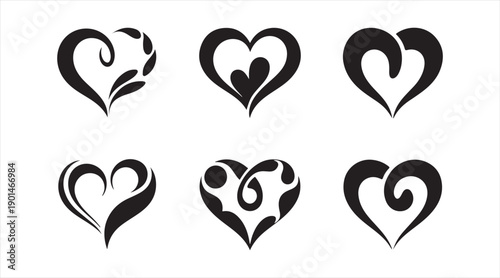 Minimal love and heart symbol collection in flat black vector style