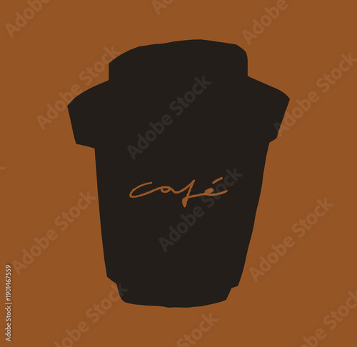 Minimalist paper coffee cup silhouette. Take away coffee. Black vector icon with a bold solid shape. Cafe logo, modern graphic design