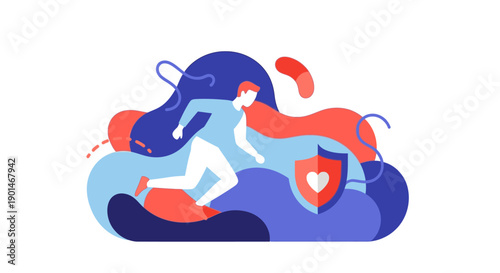 Colorful abstract design on various supplement packaging.