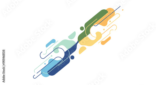 Abstract colorful shapes and lines forming a dynamic composition.