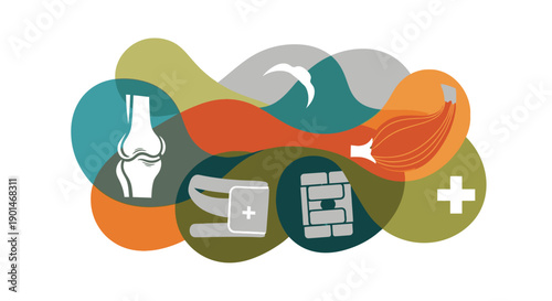 Medical and Healthcare Icons in Abstract Shapes.