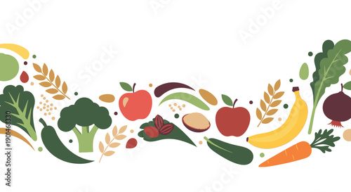 Assorted fresh fruits and vegetables in a vibrant arrangement.