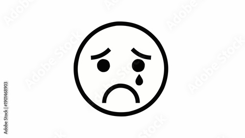 Sad face emoticon crying tear.