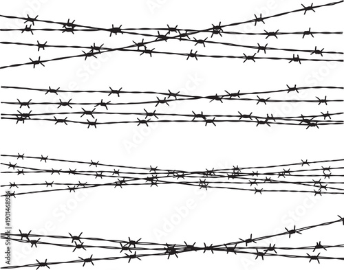 Security fence wire silhouette vector set