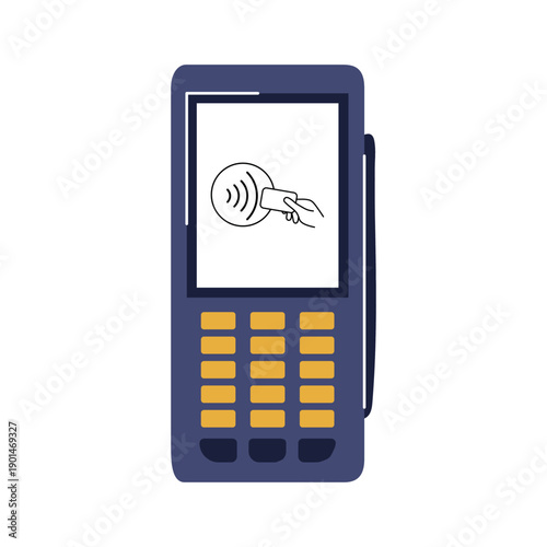 Contactless payment terminal with NFC symbol vector illustration