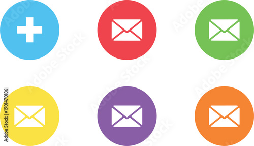 Colored email with plus sign colorful envelopes communication