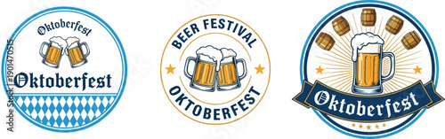 Oktoberfest Beer Festival with Mugs and Barrels beer mug beer barrel emblem