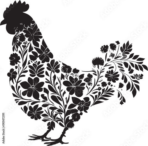 Hen chicken flower pattern on transparent background
