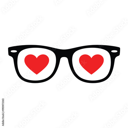 Black frame hipster glasses with red hearts in lenses