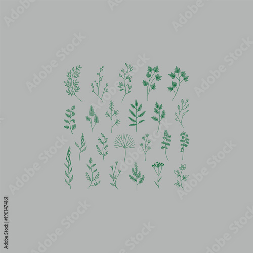 abstract green tree with butterflies bundle collection.