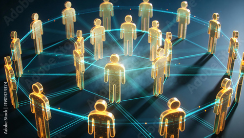 Abstract Social Network Connection with Glowing Human Icons