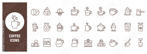 Coffee line icon set with drinks beans and equipment