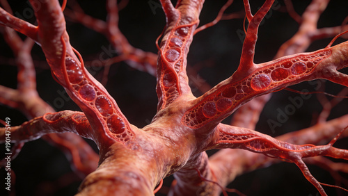 Detailed network of blood vessels or nerves