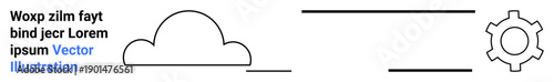 Black outline of a cloud with parallel lines leading to a gear symbol, representing connectivity, cloud computing, or automation. Ideal for technology, data processing, cloud service, innovation