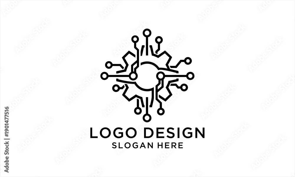 Fototapeta premium Abstract Circuit Board Gear Logo Design for Technology Company.