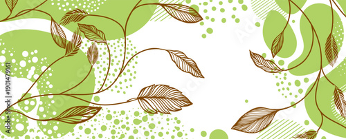 Beautiful decorative floral background with leaves and spots. Floral card. Hand drawn. Not AI, vector illustration