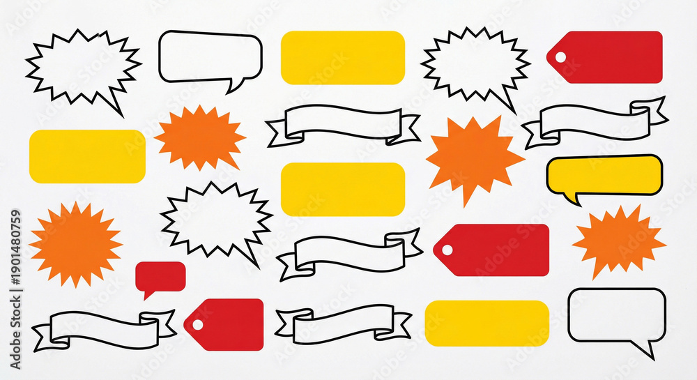 Obraz premium Blank label shapes collection starburst speech bubbles ribbons tags promotional badge templates