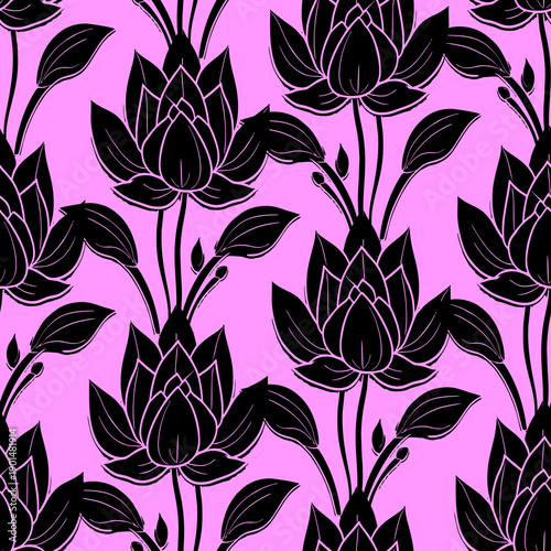 simple seamless black and pink floral pattern, texture, design